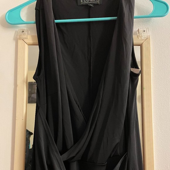 NWT Eloquii Ruched Black Dress with Slit - Picture 2 of 7